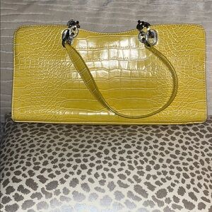 LEATHER Lord & Taylor Yellow Crocodile-Embossed Shoulder Bag